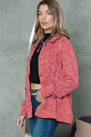 Dark Blue Snap Button Casual Flap Pockets Jacket