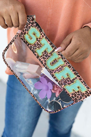 Black STUFF Cow Print Transparent Zipped Handbag