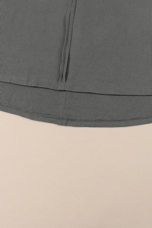 Black Waffle and Crinkle Patchwork Long Sleeve Top