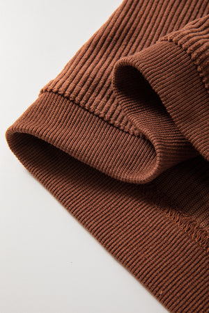 Orange Plain Drop Sleeve Rib-Knit Oversized Sweatshirt