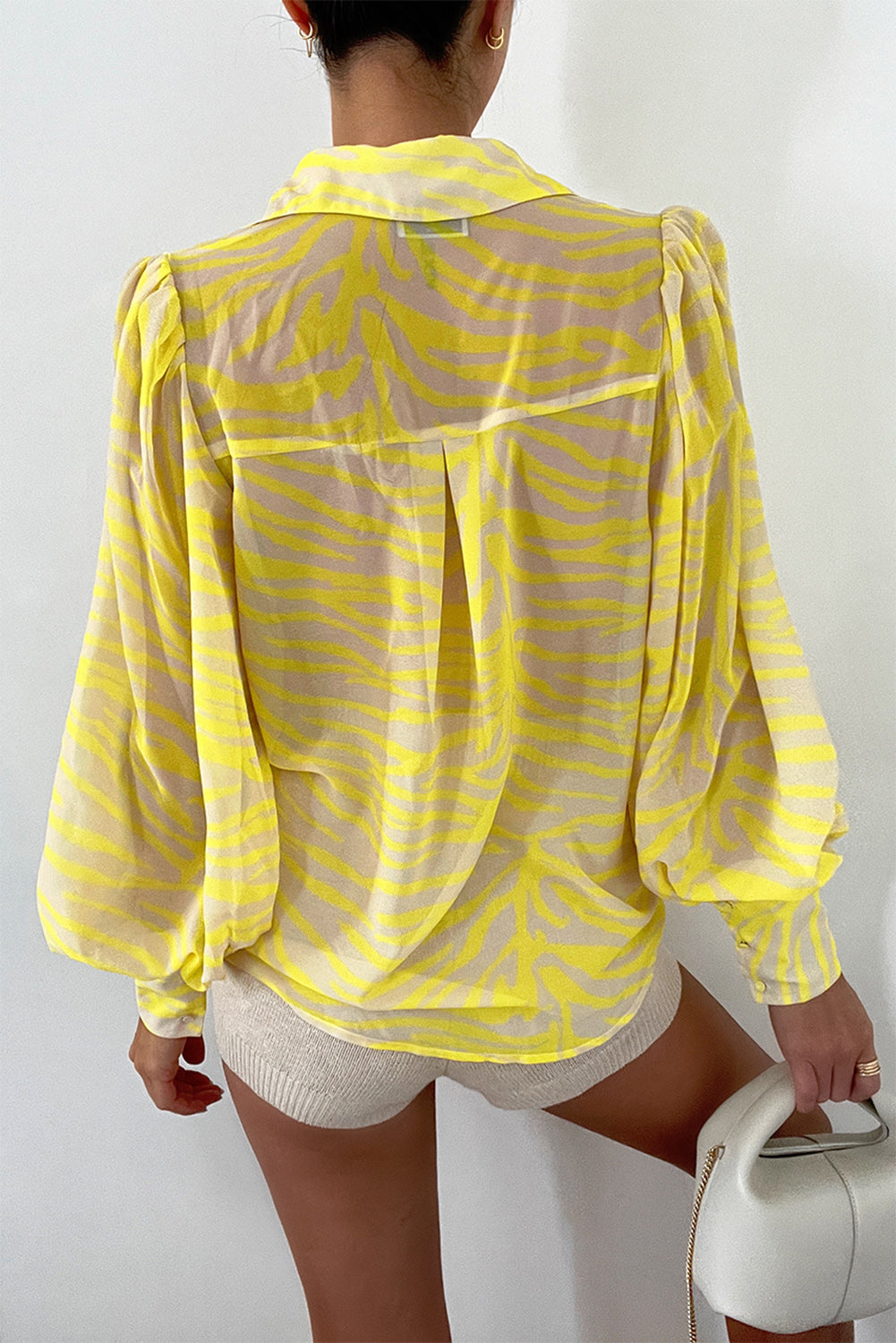 Multicolor Swirl Color Block Print Lantern Sleeve Shirt