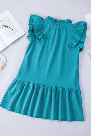 Green Tiered Ruffled Sleeves Mini Dress with Pockets