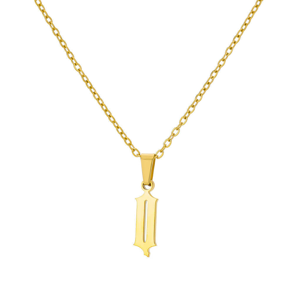 18K Gold Plating Stainless Steel Ancient English Letter Pendant Necklace