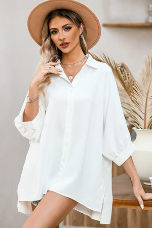 Green 3/4 Batwing Sleeve Oversize Button Up Shirt