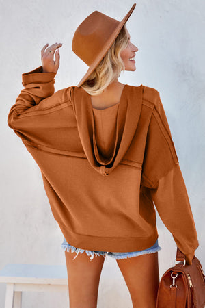 Orange Basic & Casual Button Front Pullover Hoodie