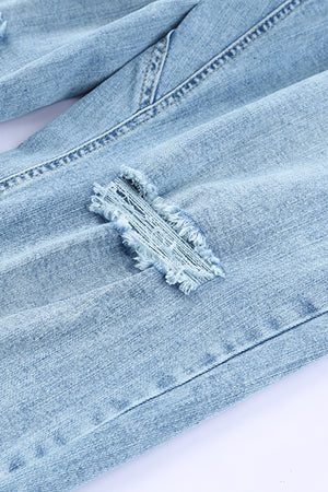 Sky Blue Gather Round Distressed Pocketed Denim Jogger