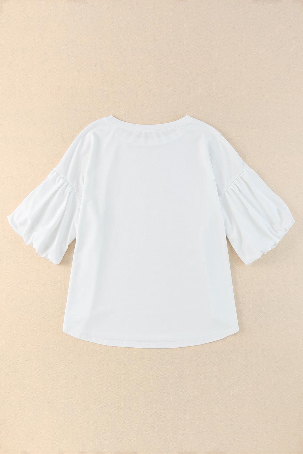 White Solid Color Casual Bubble Sleeve Blouse