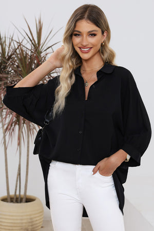 Green 3/4 Batwing Sleeve Oversize Button Up Shirt
