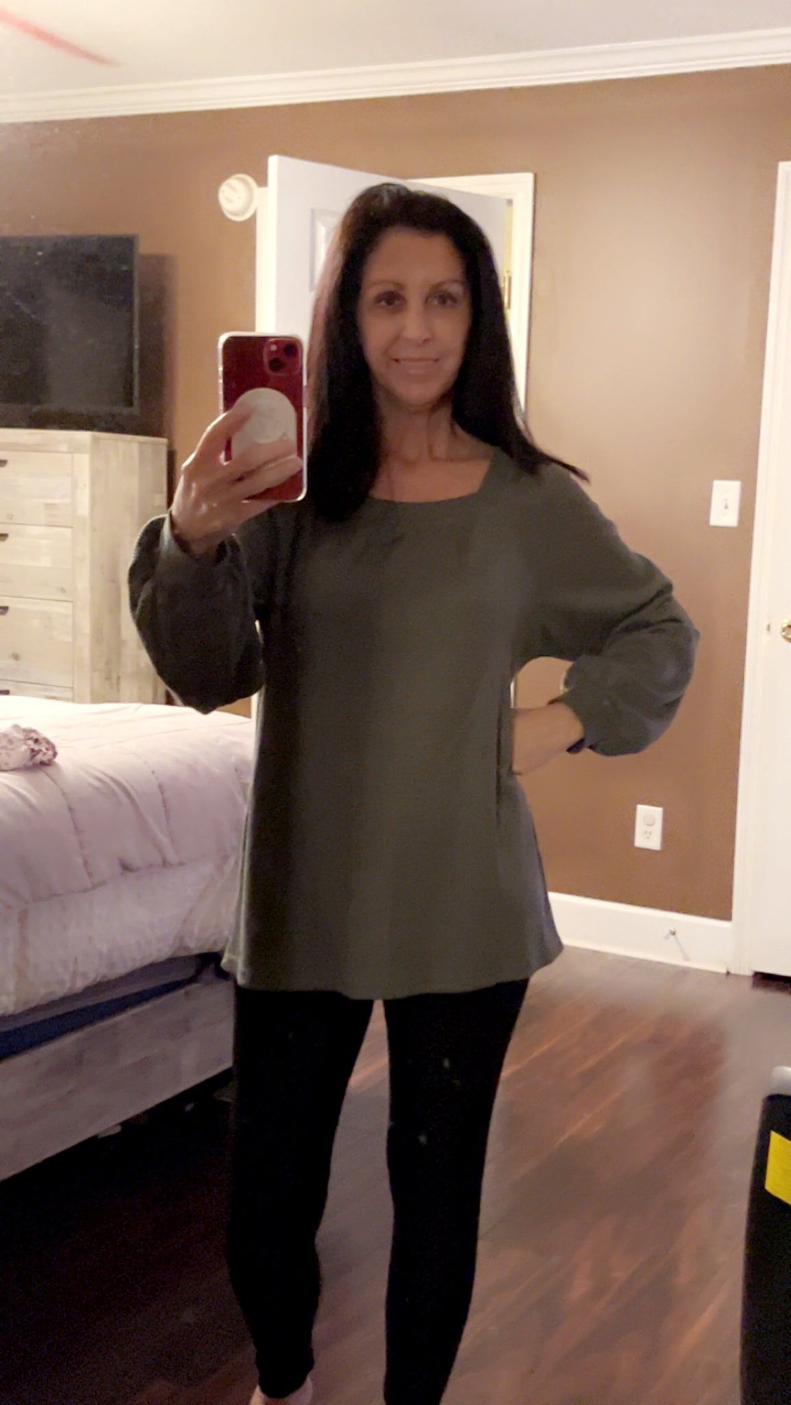 Pink Waffle Texture Casual Square Neck Pullover Top