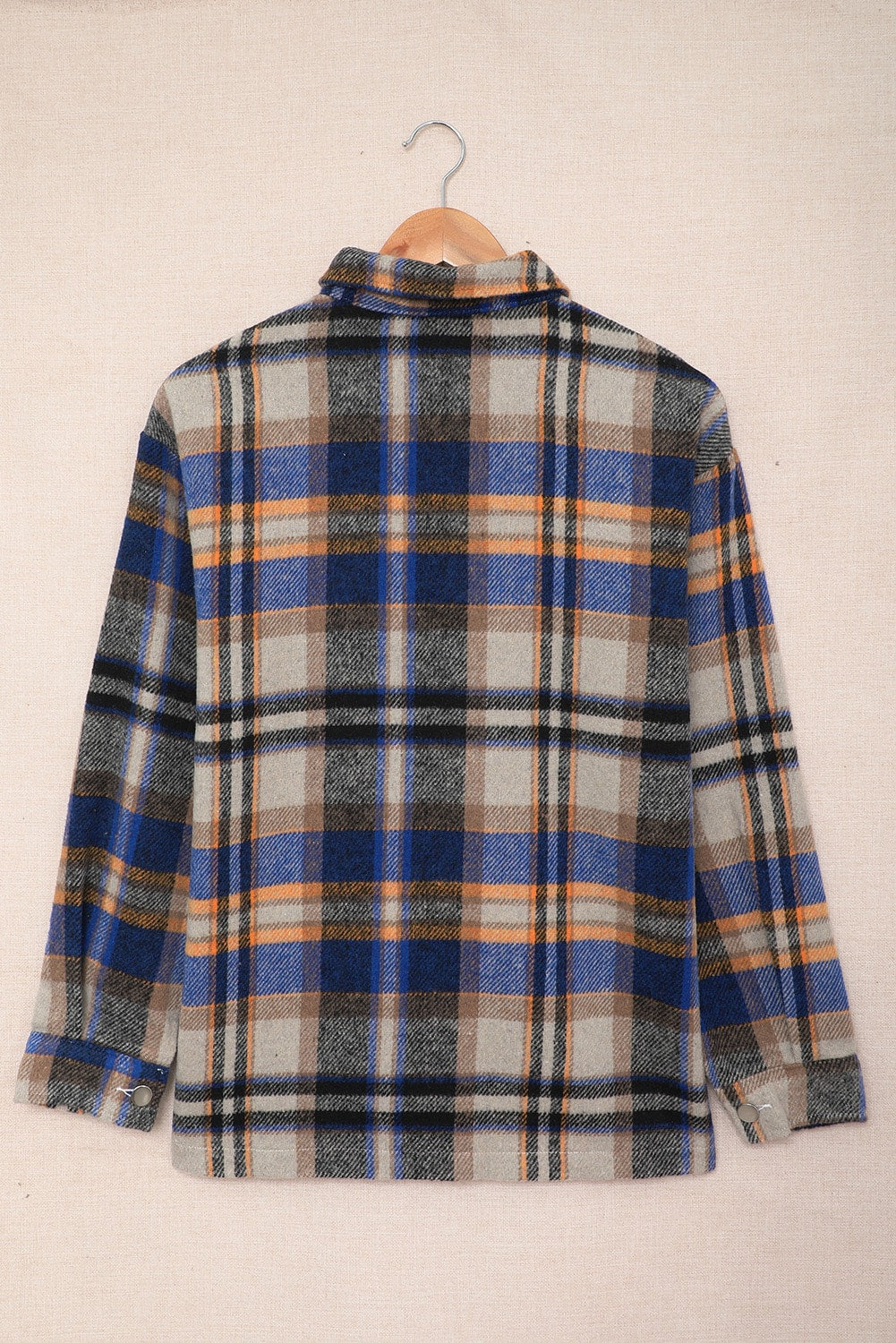 Brown Plaid Button Up Long Sleeve Flannel Jacket
