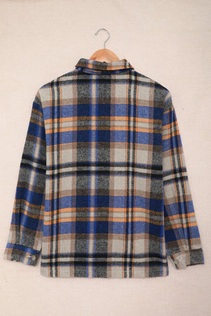 Brown Plaid Button Up Long Sleeve Flannel Jacket