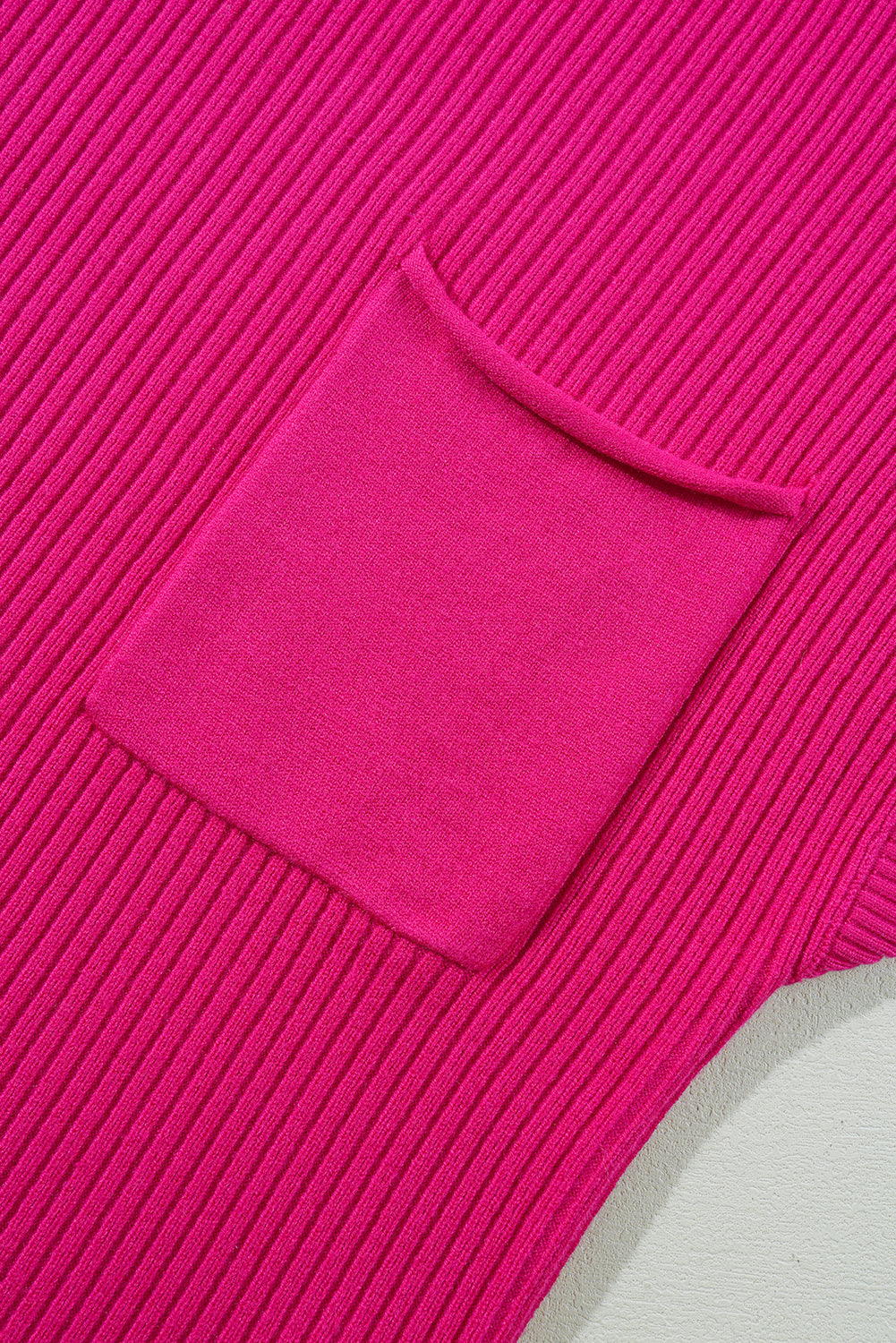 Green Patch Pocket Ribbed Knit Short Sleeve Sweater