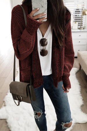 Gray Chunky Knit Pockets Drop Sleeve Cardigan