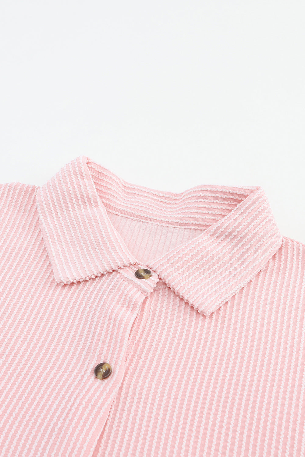 Pink Solid Color Textured Roll Tab Sleeve Shirt Shacket