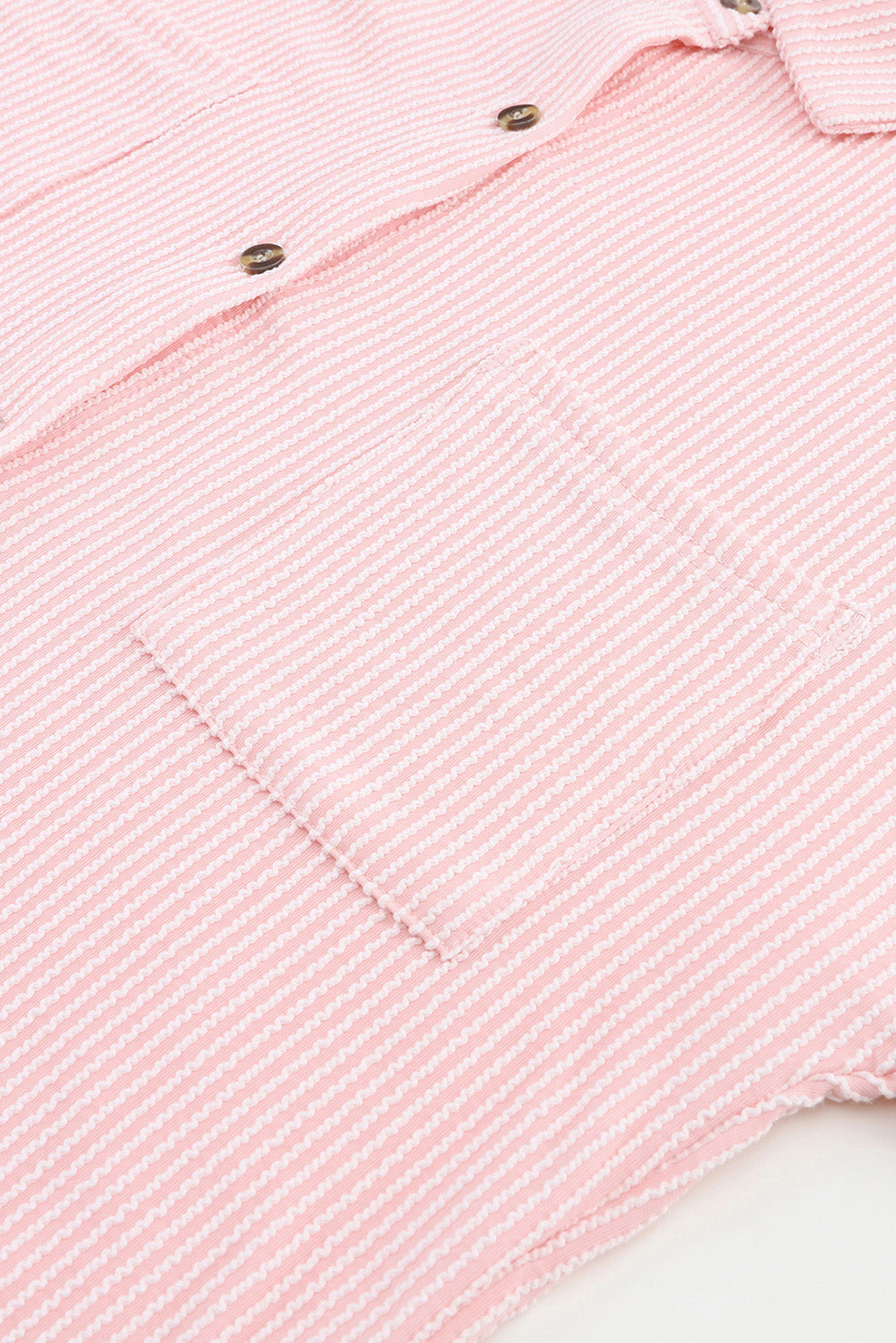 Pink Solid Color Textured Roll Tab Sleeve Shirt Shacket