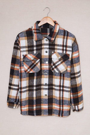 Brown Plaid Button Up Long Sleeve Flannel Jacket