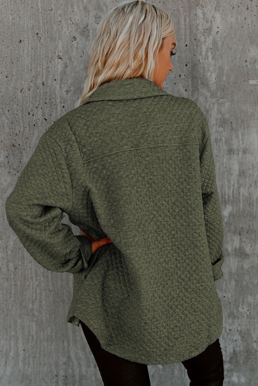 Black Lattice Texture Retro Flap Pocket Button Shacket