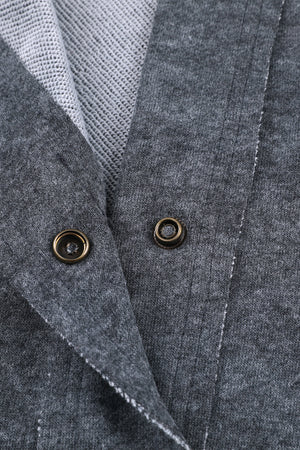Dark Blue Snap Button Casual Flap Pockets Jacket