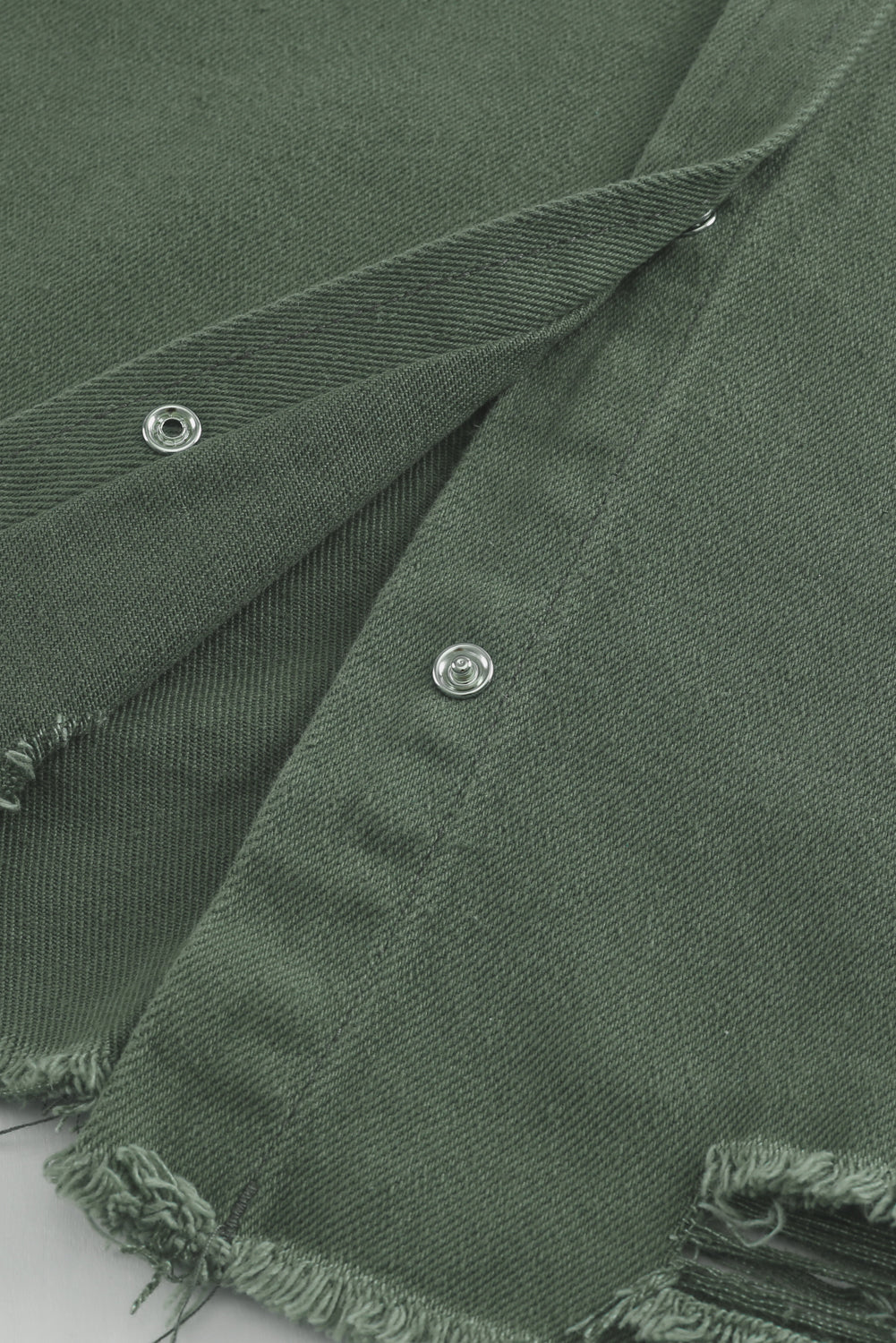 Green Casual Ripped Raw Hem Button Up Denim Shacket