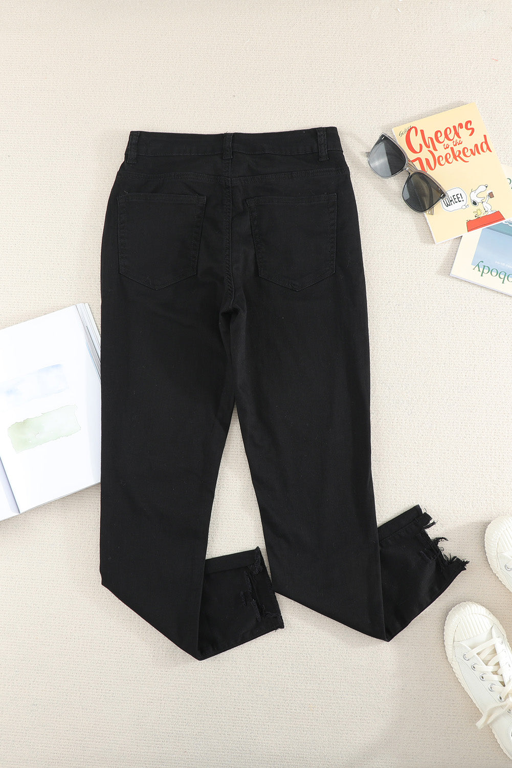 Green Frayed Raw Hem High Waist Denim Jeans