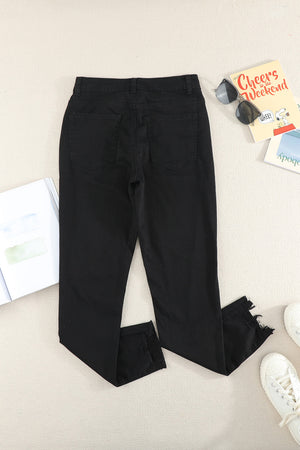 Green Frayed Raw Hem High Waist Denim Jeans