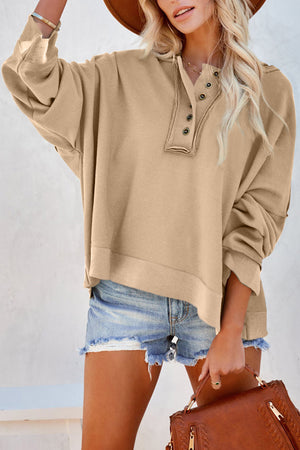 Orange Basic & Casual Button Front Pullover Hoodie
