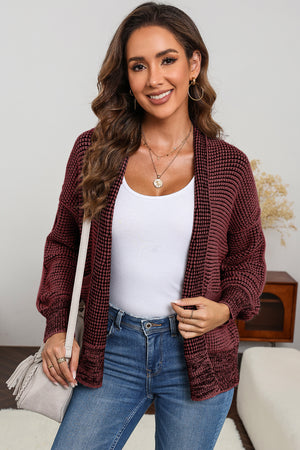 Gray Chunky Knit Pockets Drop Sleeve Cardigan