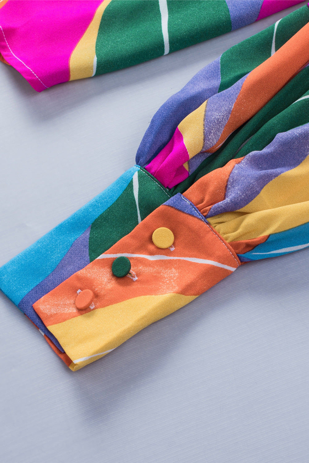 Multicolor Swirl Color Block Print Lantern Sleeve Shirt