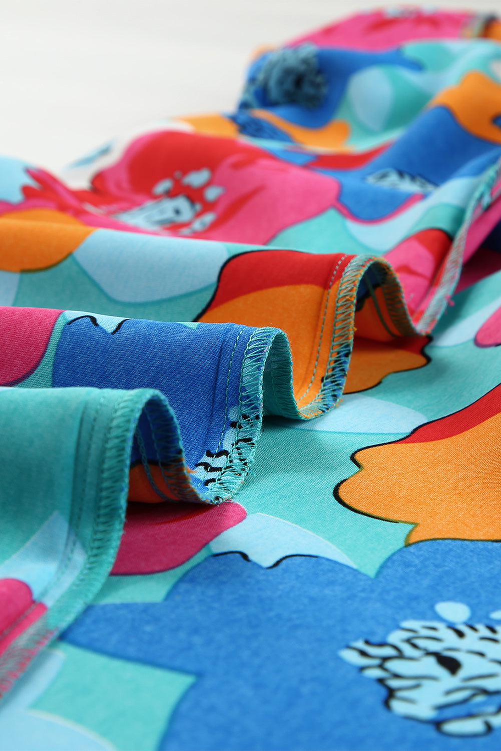 Rose Floral Print Mandarin Collar Short Sleeve Tunic Dress