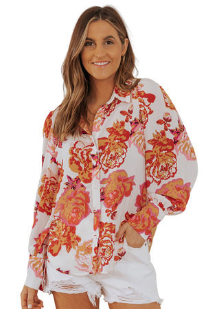 Multicolor Swirl Color Block Print Lantern Sleeve Shirt