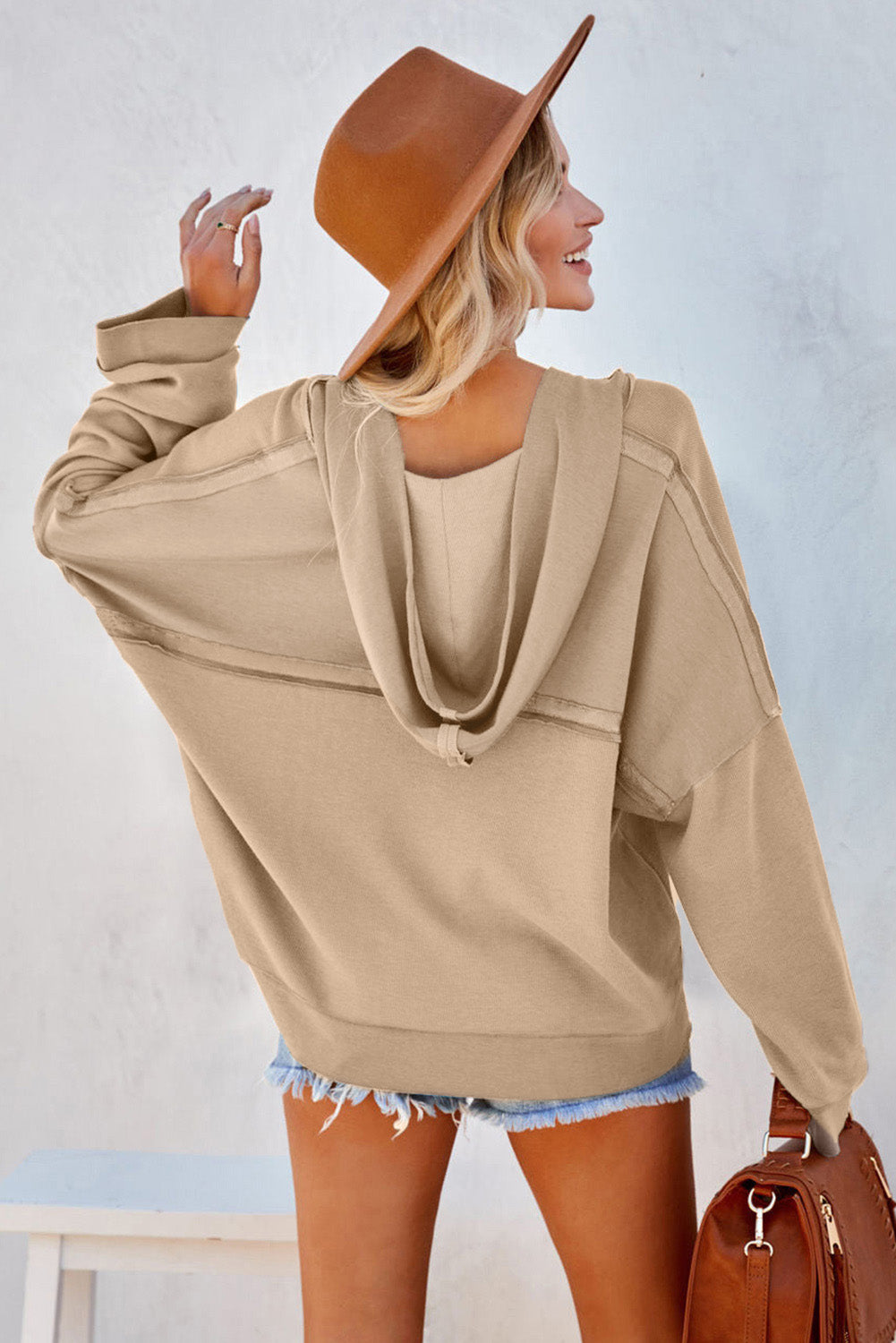 Orange Basic & Casual Button Front Pullover Hoodie
