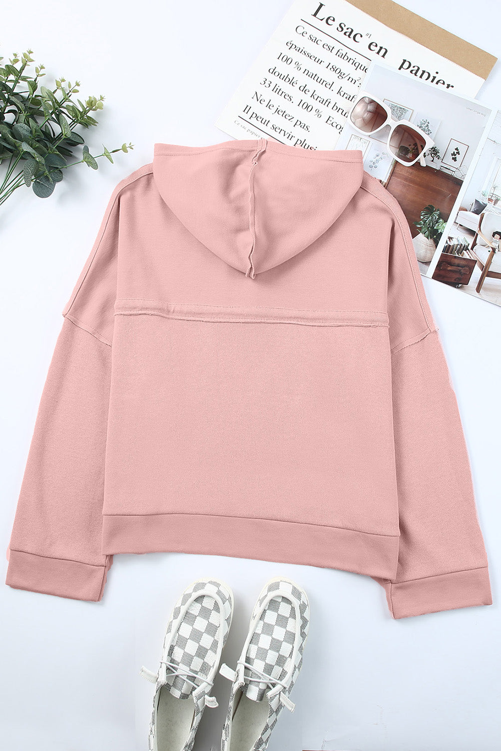 Orange Basic & Casual Button Front Pullover Hoodie