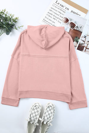 Orange Basic & Casual Button Front Pullover Hoodie