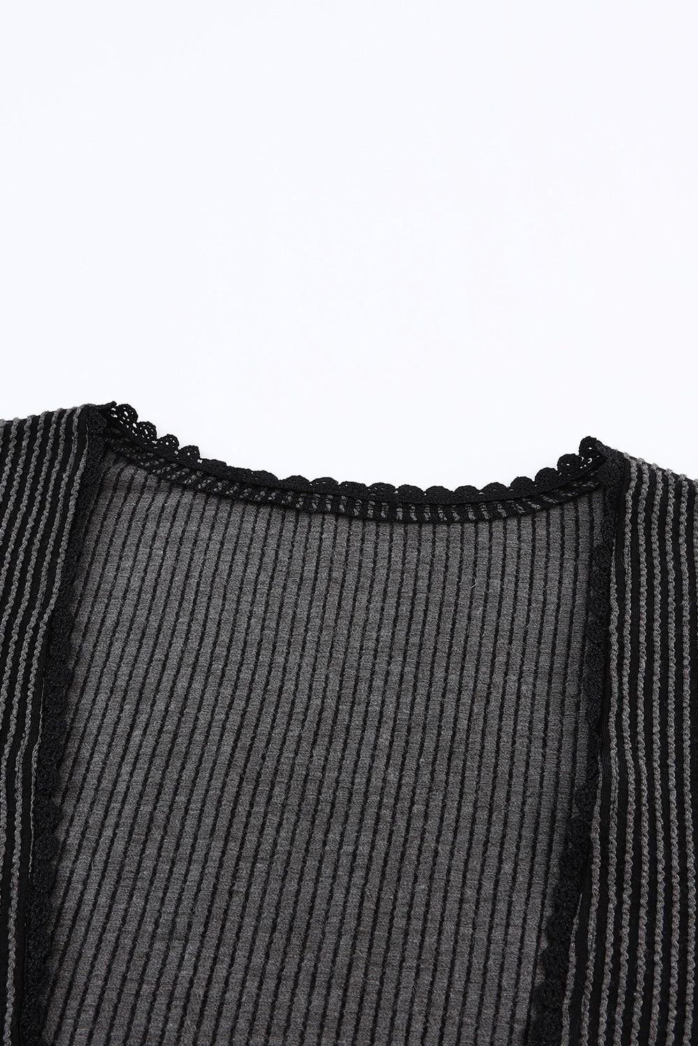 Black Textured Lace Trim Open Front Kimono Cardigan
