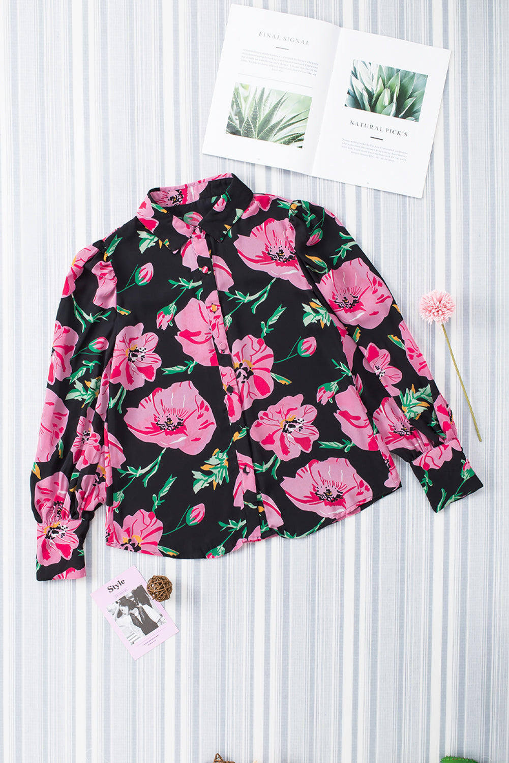 Multicolor Swirl Color Block Print Lantern Sleeve Shirt