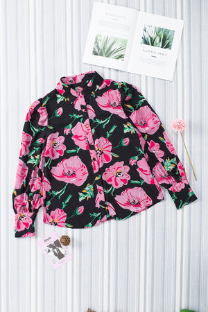 Multicolor Swirl Color Block Print Lantern Sleeve Shirt