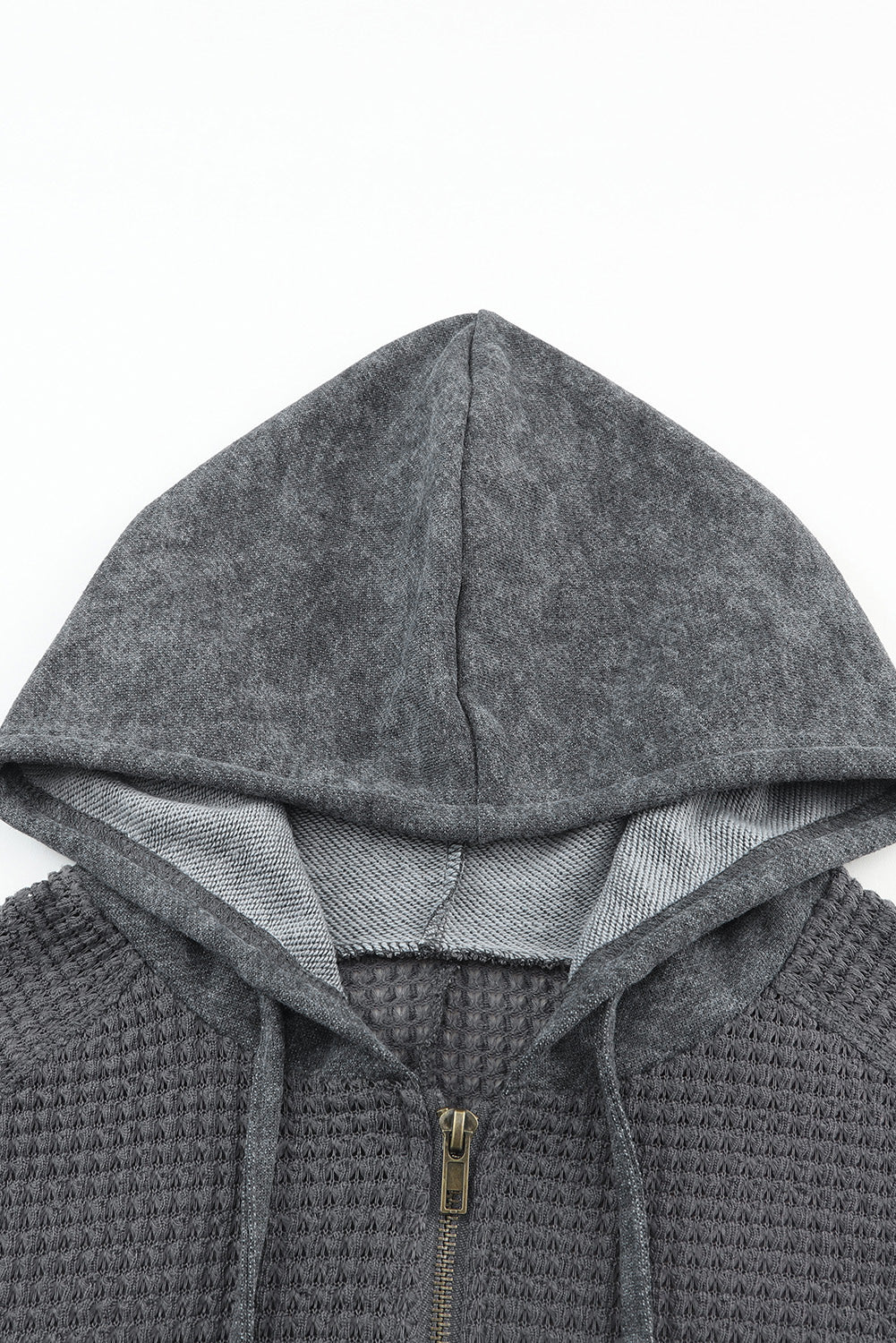 Khaki Dark Washed Patchwork Zip Up Hooded Jacket