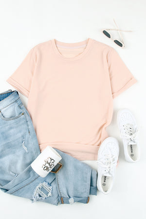 Green Plain Solid Color Crew Neck Tee