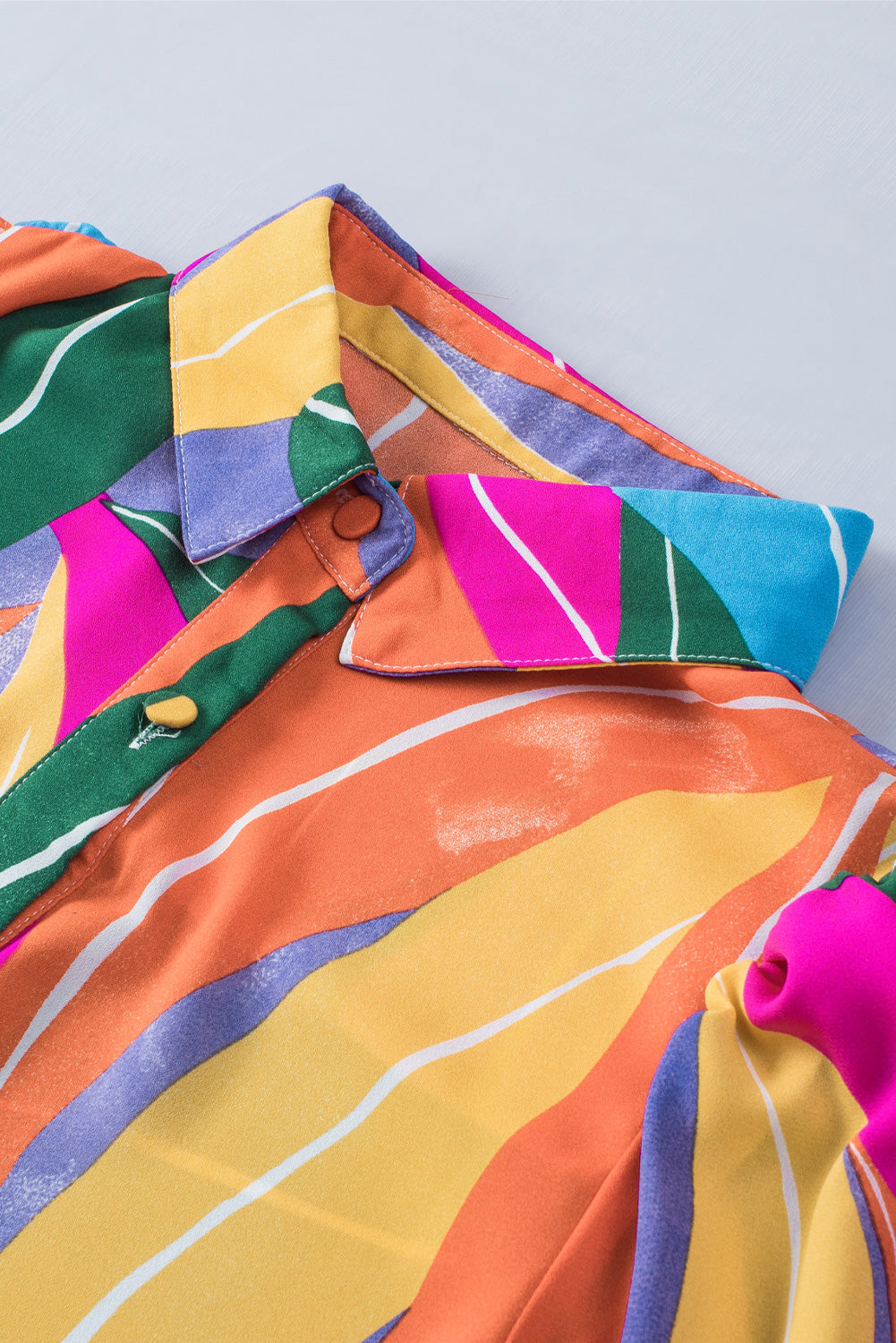 Multicolor Swirl Color Block Print Lantern Sleeve Shirt