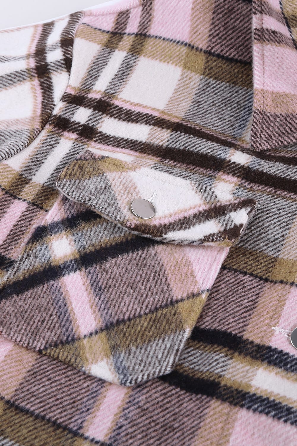 Brown Plaid Button Up Long Sleeve Flannel Jacket