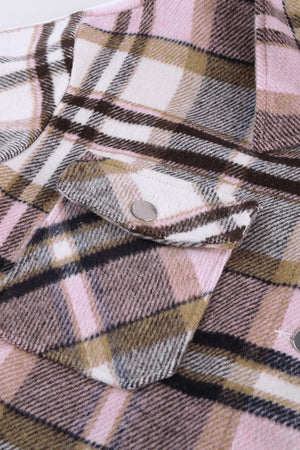 Brown Plaid Button Up Long Sleeve Flannel Jacket