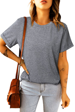 Green Plain Solid Color Crew Neck Tee