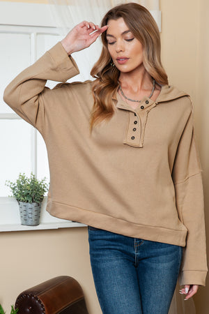 Orange Basic & Casual Button Front Pullover Hoodie