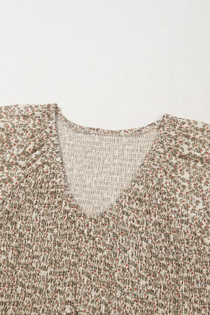 Floral Print Puff Sleeve Smocked Top