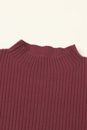 Green Patch Pocket Ribbed Knit Short Sleeve Sweater