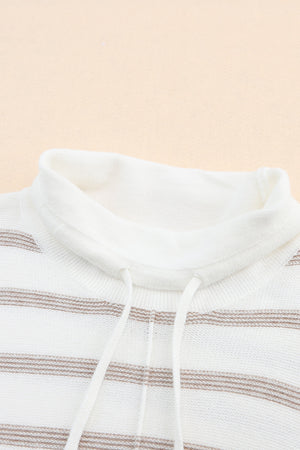 Cowl Neck Striped Print Drop Shoulder Sweater
