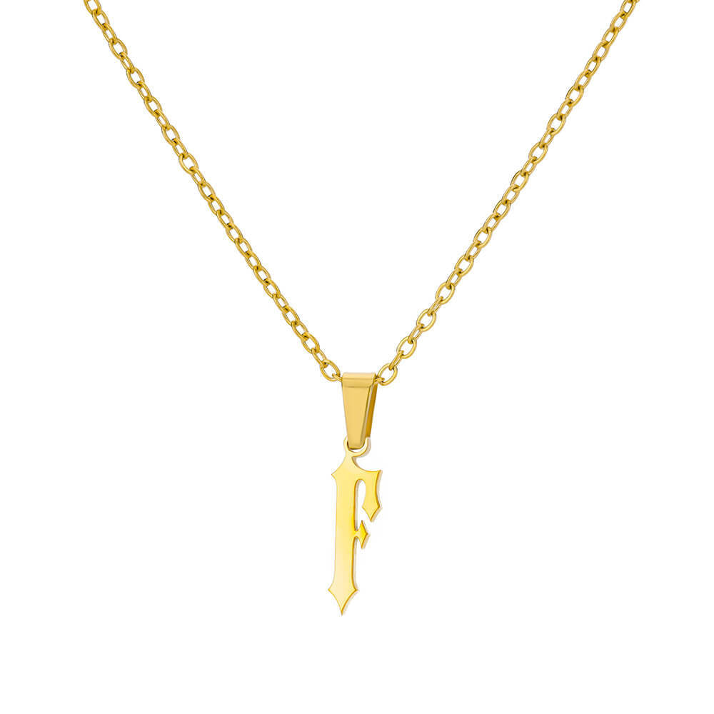 18K Gold Plating Stainless Steel Ancient English Letter Pendant Necklace