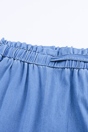 Blue High Waist Pocketed Wide Leg Tencel Jeans