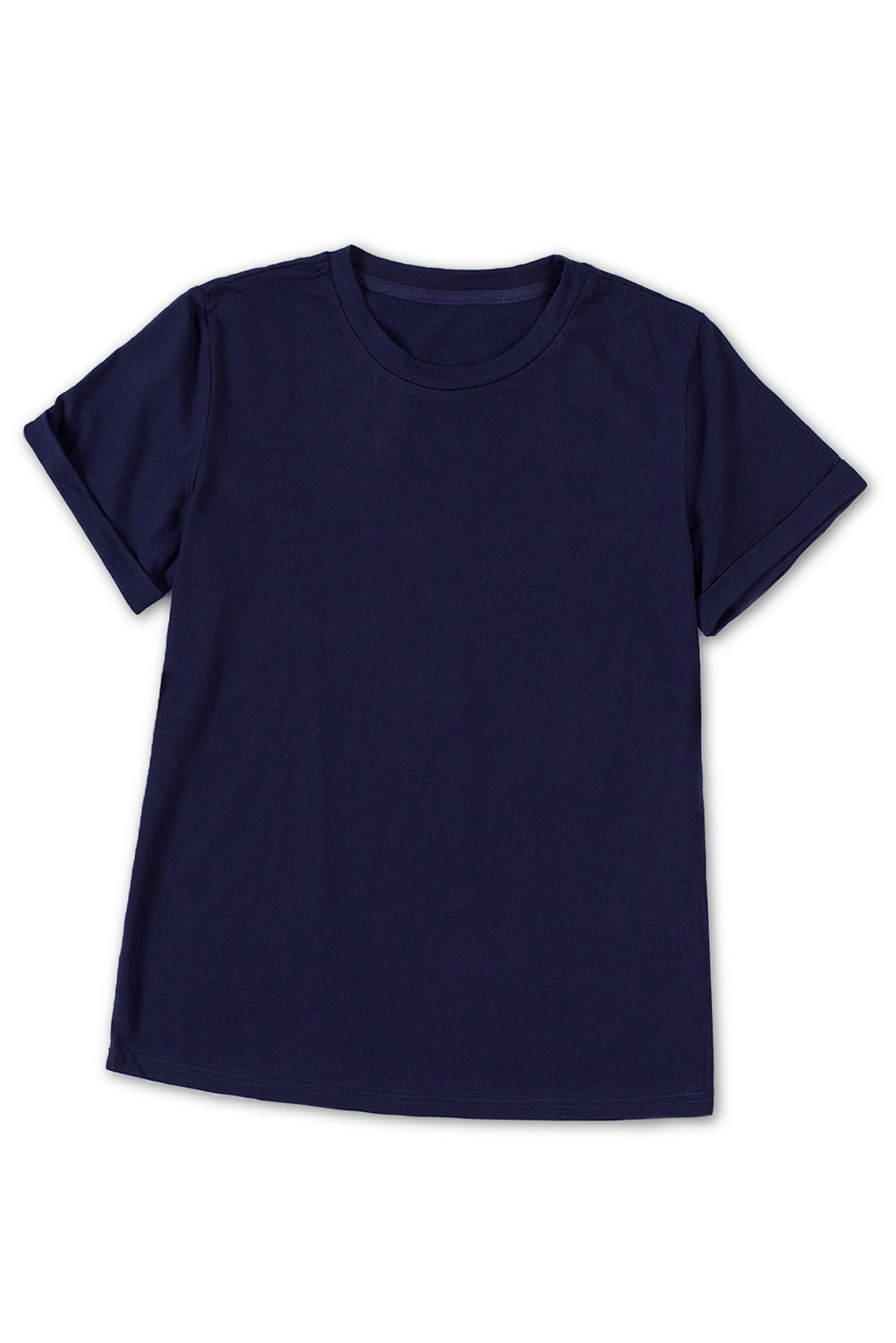 Green Plain Solid Color Crew Neck Tee