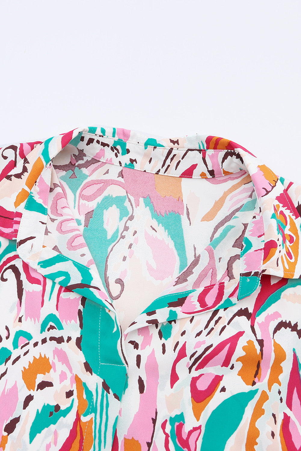 Sky Blue Paisley Print Lantern Sleeve Shirred Cuffs Blouse